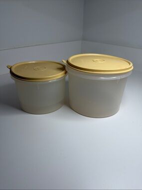 Tupperware Cream Containers with Gold Lids - Set of 2